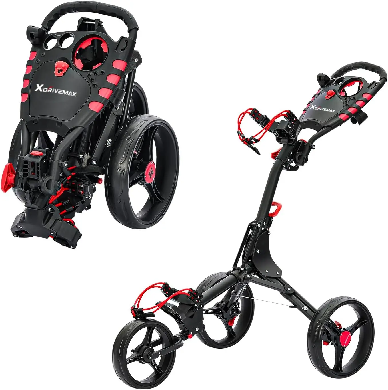 Golf Push Cart, 3 Wheel Trolley Lightweight Bag Pull Cart Caddy Cart for Clubs and Golf Bag with