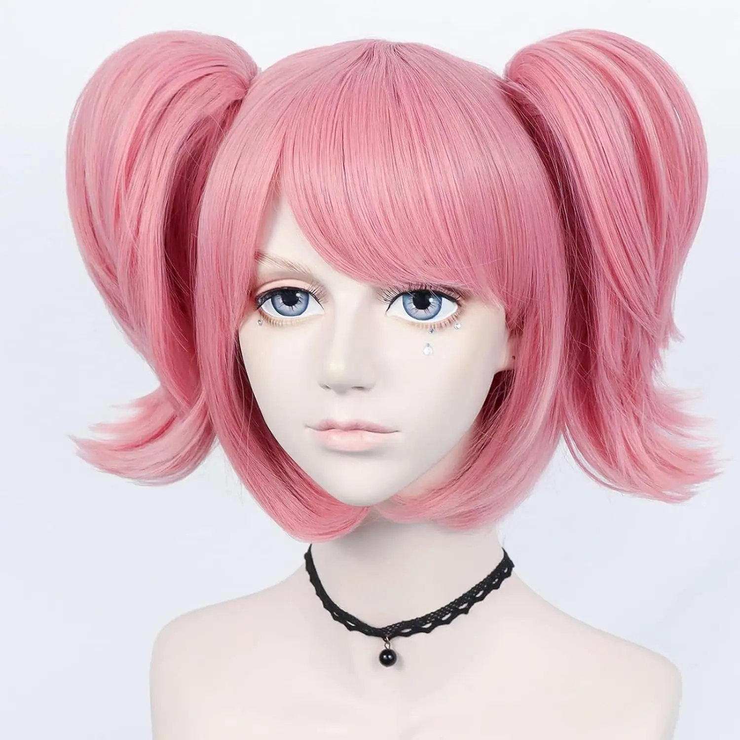 

Короткие розовые парики для косплея, короткие парики-косички в стиле Лолита с двойными хвостиками, парики для костюмов на Хэллоуин