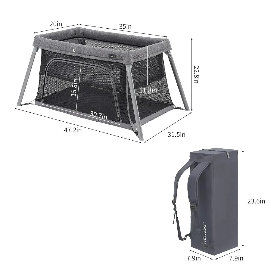 Culla da viaggio portatile 2 in 1 per bambino, culla pieghevole per bambino, box leggero pieghevole con materasso morbido, Eas
