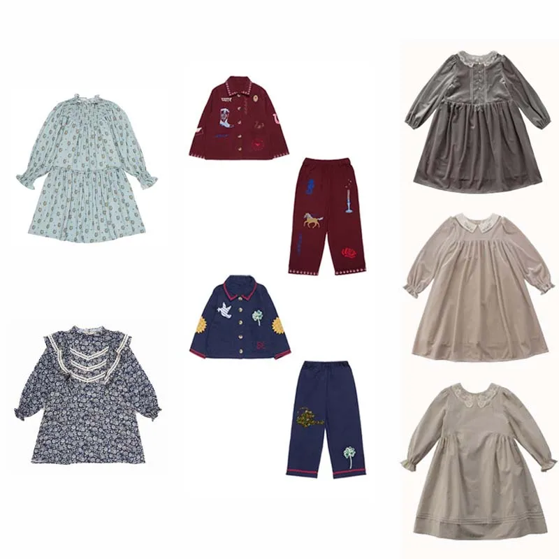 

Частичные товары на складе, осень 2024, платья для маленьких девочек, рубашка с вышивкой из мультфильма, комплект из куртки и штанов для мальчиков, детская эксклюзивная одежда