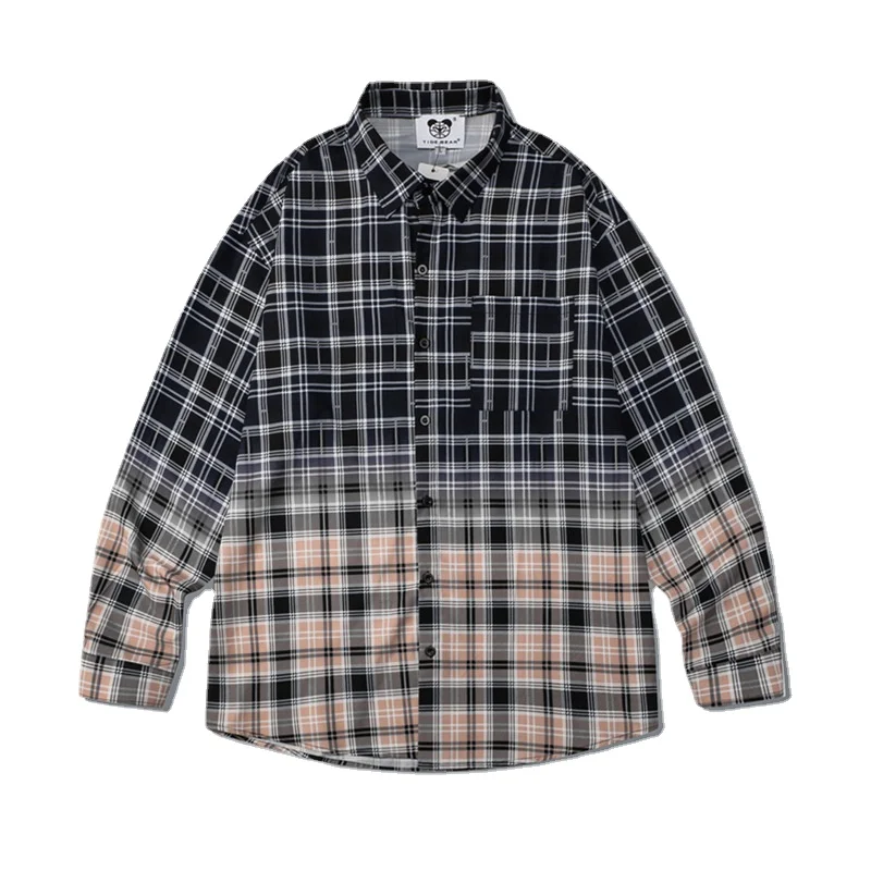 

ICCLEK 2021 New Men's Casual Shirt Gradient Plaid Shirt Retro Digital Printed Shirt Loose Lapel Long Sleeve Shirt Men Shirts