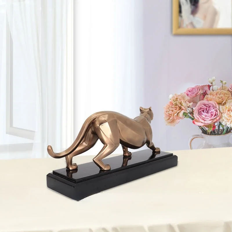 Cold-cast Copper Animal Ornaments, Living Room Wine Cabinet, Study Office Decorations, Gifts Prize, Leopard Statue