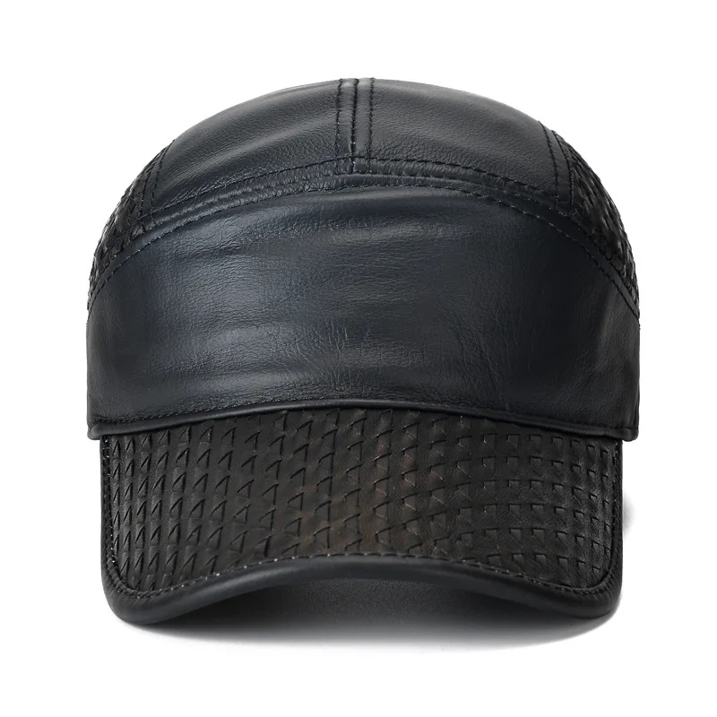Snapback Cap New Autumn Natural Genuine Leather Cap Personality Cowhide Baseball Caps For Men Handmade Woven Men's Leather Hat
