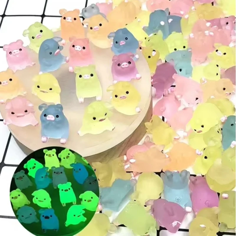 

60Pcs Luminous Piggy Miniature Figurines Pig Cake Toppers Mini Resin Pig Figurines Toy DIY Crafts For Garden Home Decors Gift