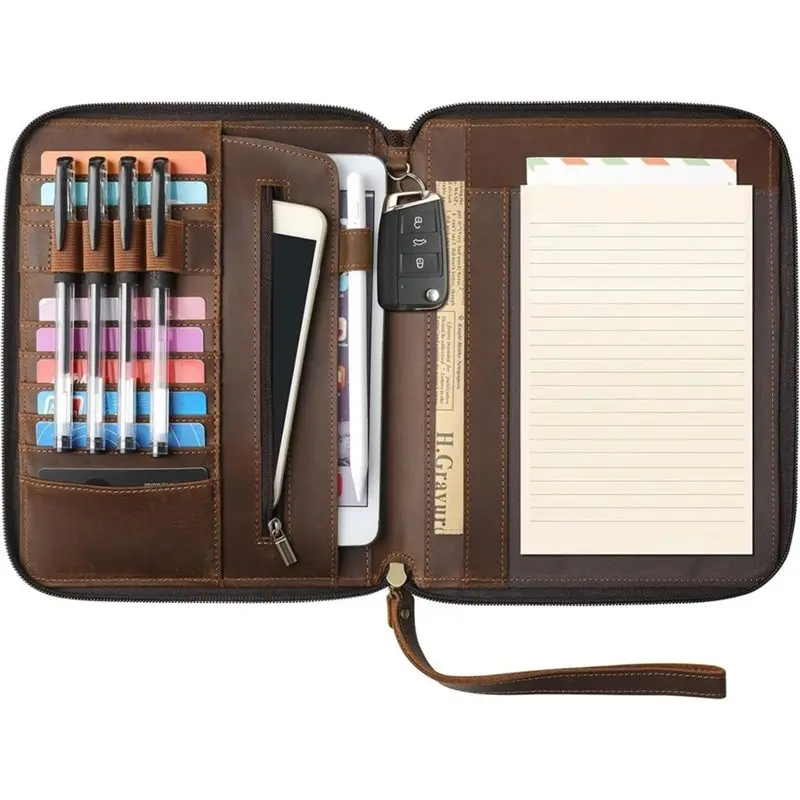 Eco-Friendly-For Men Women Compatible Padfolio Organizer Folder, Leather Portfolio With Zipper For A5 Letter Size Notepad