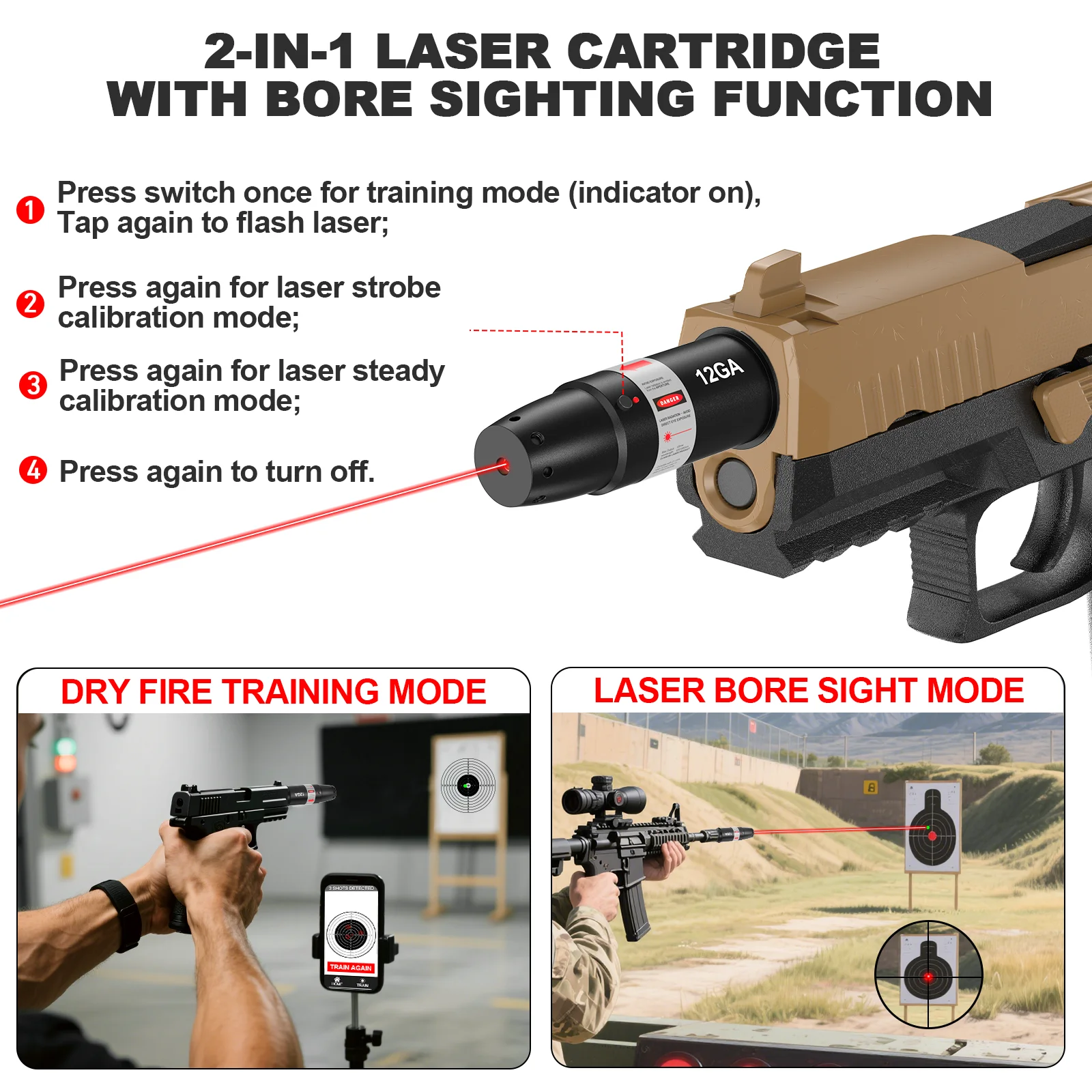 مدرب ليزر ثنائي الغرض مطور 12GA مع وظيفة المعايرة، هدف قفل المعايرة الثابتة عالي الدقة