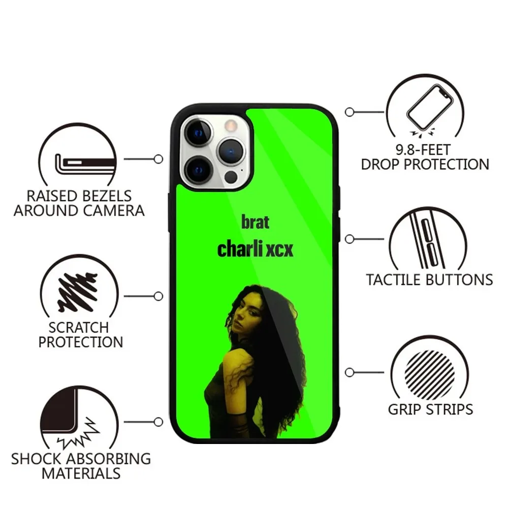 Singer C-Charli XCX BRAT Phone Case For iPhone 16,15,14,13,12,11,Plus,Pro,Max,Mini Magsafe Magnetic Wireless Charging