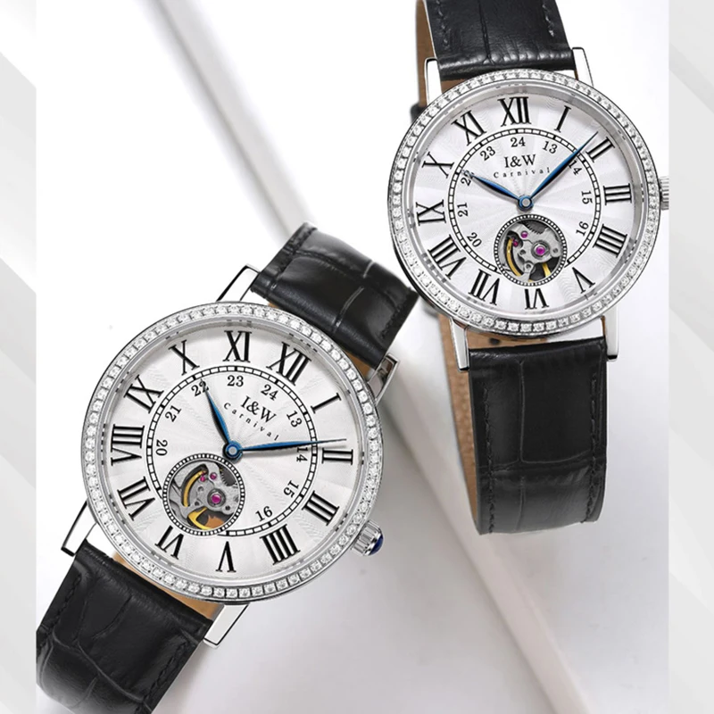 New CARNIVAL Luxury Brand Couple Watch For Women Men Leather Waterproof MIYOTA Automatic Mechanical Wristwatch Lovers