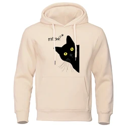 Meow Black Cat Hoodies Men Classic Oversized Round Neck Hoodie All-Match Creativity Tracksuit Quality Hip Hop Clothes For Men