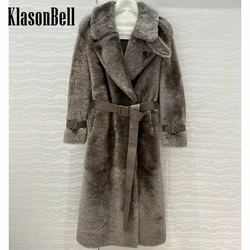 9.26 KlasonBell Women 2024 Autumn Winter New Fur Spliced Genuine Leather Coat Temperament Lapel Belt Long Keep Warm Outerwear