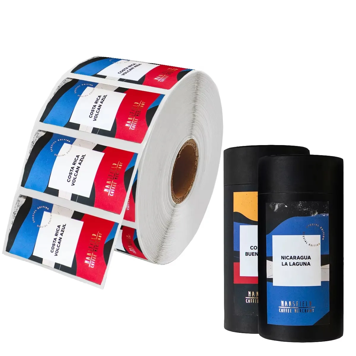 Custom Coffee Bean Labels｜Waterproof Overlay with Lid Sticker｜Digital Printing Gold Foil Tube Packaging Labels
