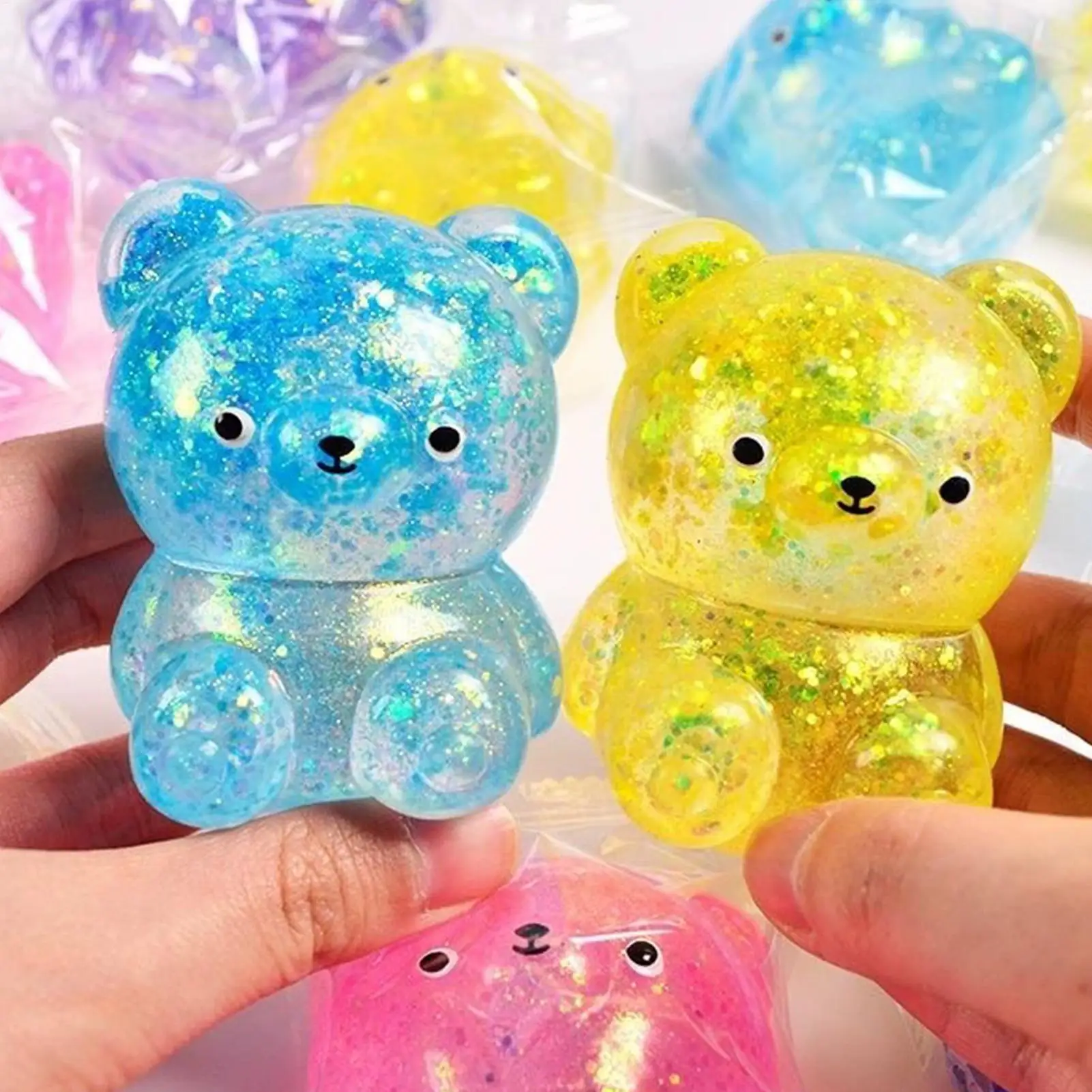 Fidget Bear Toy Squishys Glitter Prop Bears Small Cute Animal Anti Stress Fidget Splat Decompressions Vent Squeeze Toy image 2