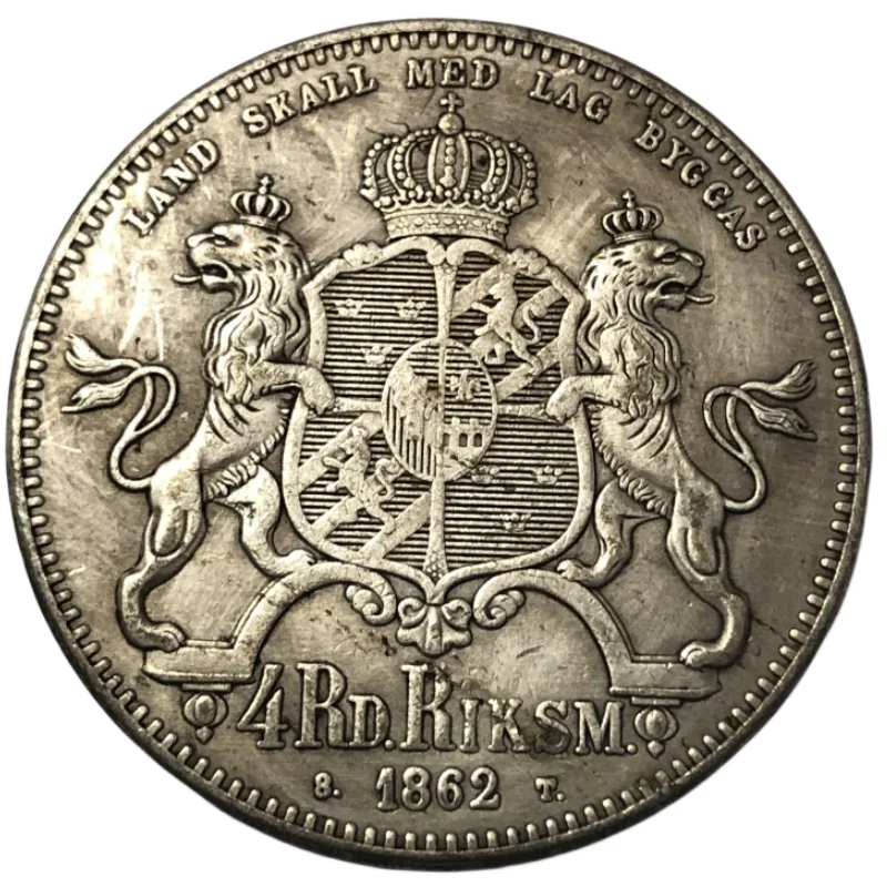 1862 Sweden 4 Riksdaler Riksmynt-Carl Silver Plated Copy Coin