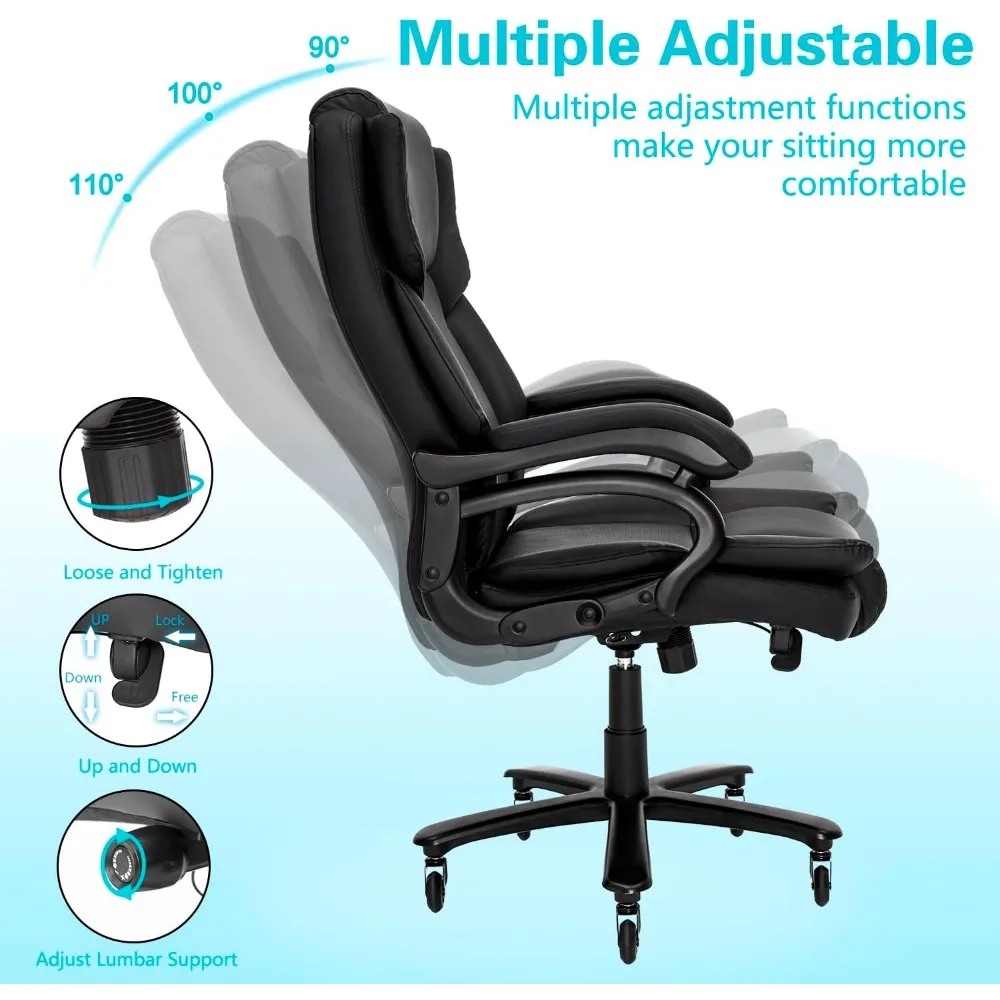 Silla de oficina grande y alta de 500 libras, silla de oficina resistente para personas pesadas, con soporte lumbar ajustable, rueda de goma silenciosa