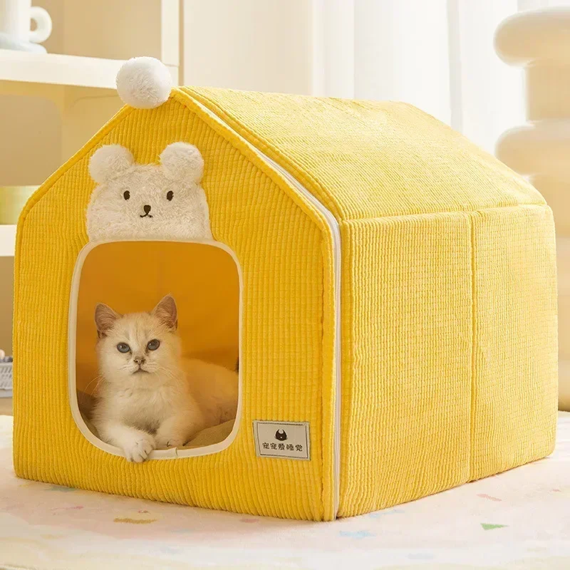 Casa plegable para perros y gatos, cama cálida de invierno, cesta para mascotas, cueva para cachorros, sofá