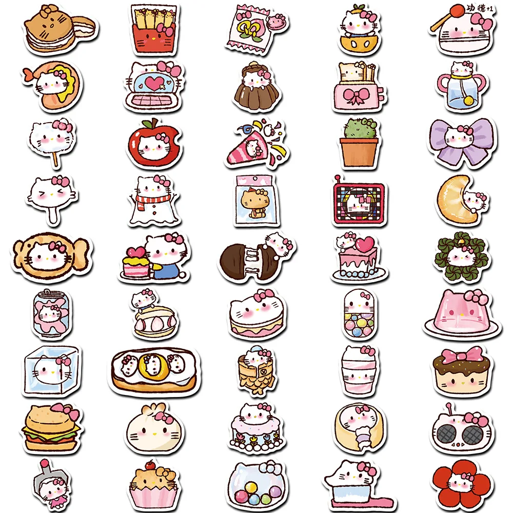 60Pcs/Set Kawaii Sanrio Stationery Sticker Cute Colorful Cartoon Hello Kitty My Melody Waterproof Stickers Cartoon DIY Graffiti