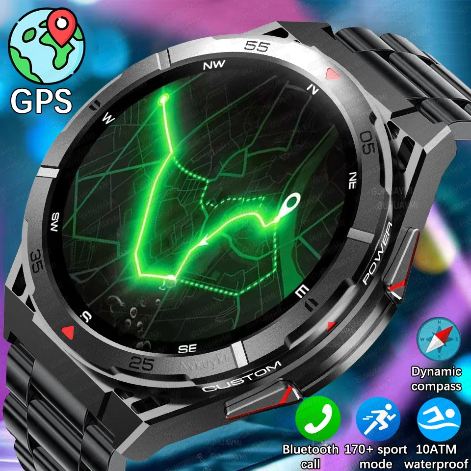 

2025 Новые GPS-позиции, военные фитнес-умные часы для мужчин, 10 АТМ, водонепроницаемый компас, 170 + спортивный режим, 1,43 дюйма, умные часы для женщин для IOS