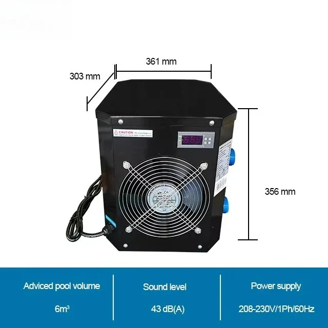Air Source Swimming Pool Heater 3 kW Tankless Energy Efficiency Class A+++ Stainless Steel Heat Pump
