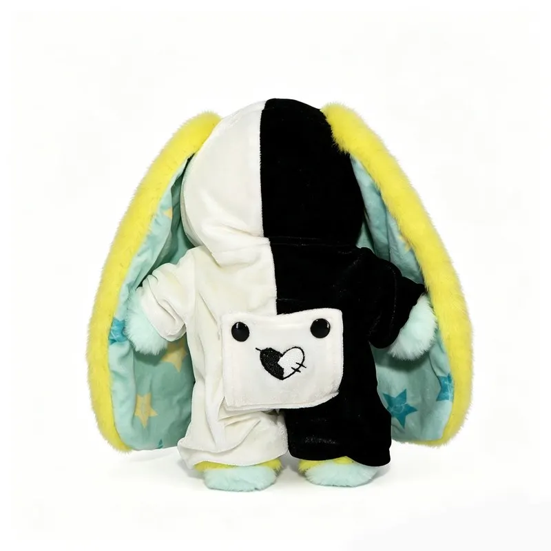 Plushie Dreadfuls Doll Clothes Black White Hooded Zipper Jumpsuit For Stuffed Plush Doll Costume Accessory