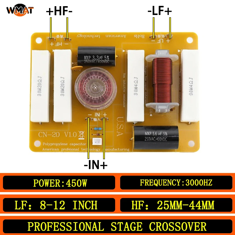

CN20/Gold High Quality 2-way Speaker Crossover 450W 3000Hz Crossover Network Suitable for 8-12 inch speakers 25-44mm Tweeter