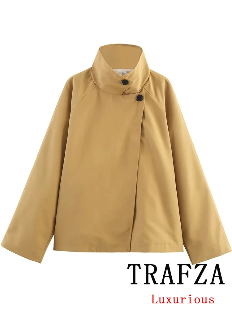 

TRAFZA винтажный повседневный шикарный женский Тренч, однотонная однобортная водолазка, длинные куртки, пальто, мода 202, осенняя прямая верхняя одежда