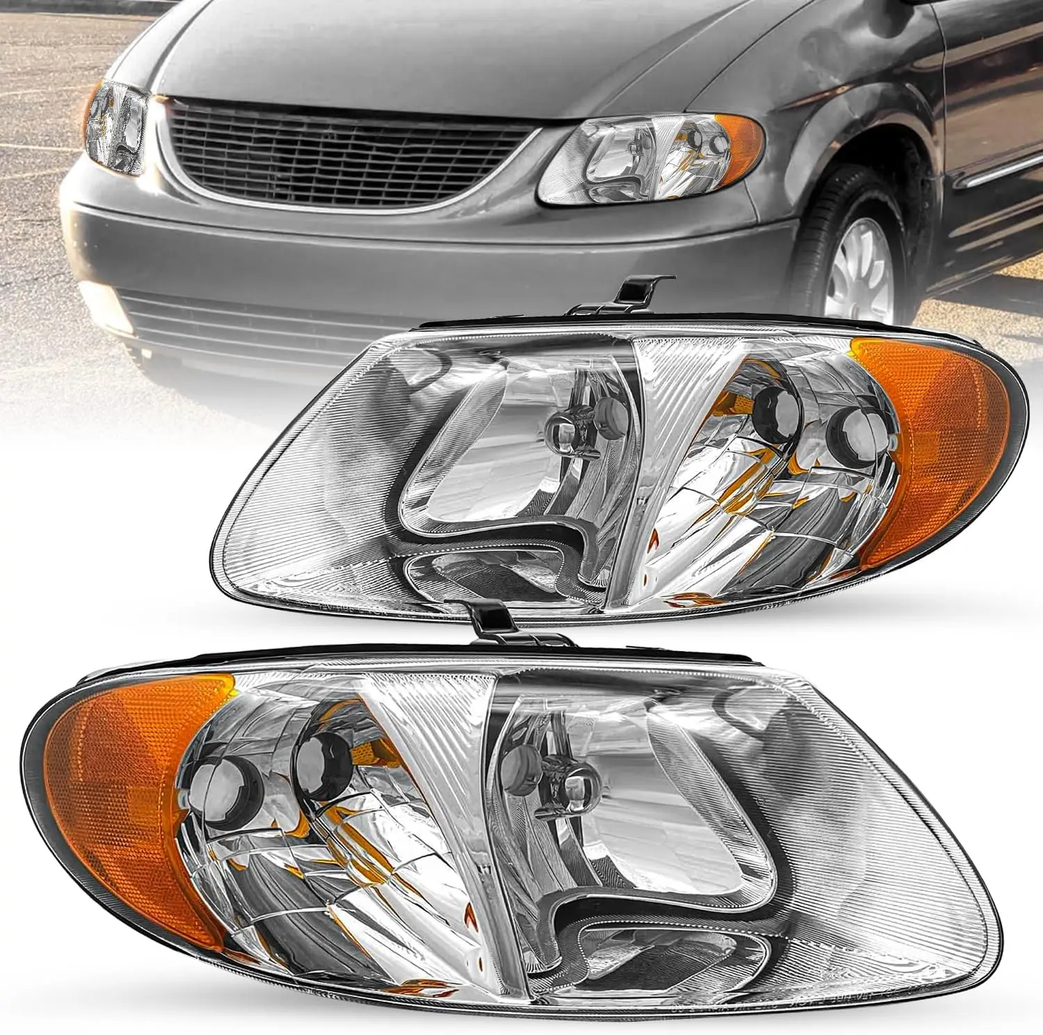 

Halogen Headlight Assembly Replacement for 2001-2007 Dodge Caravan / 01-07 Grand Caravan Chrysler Town & Country with 113.3 inch