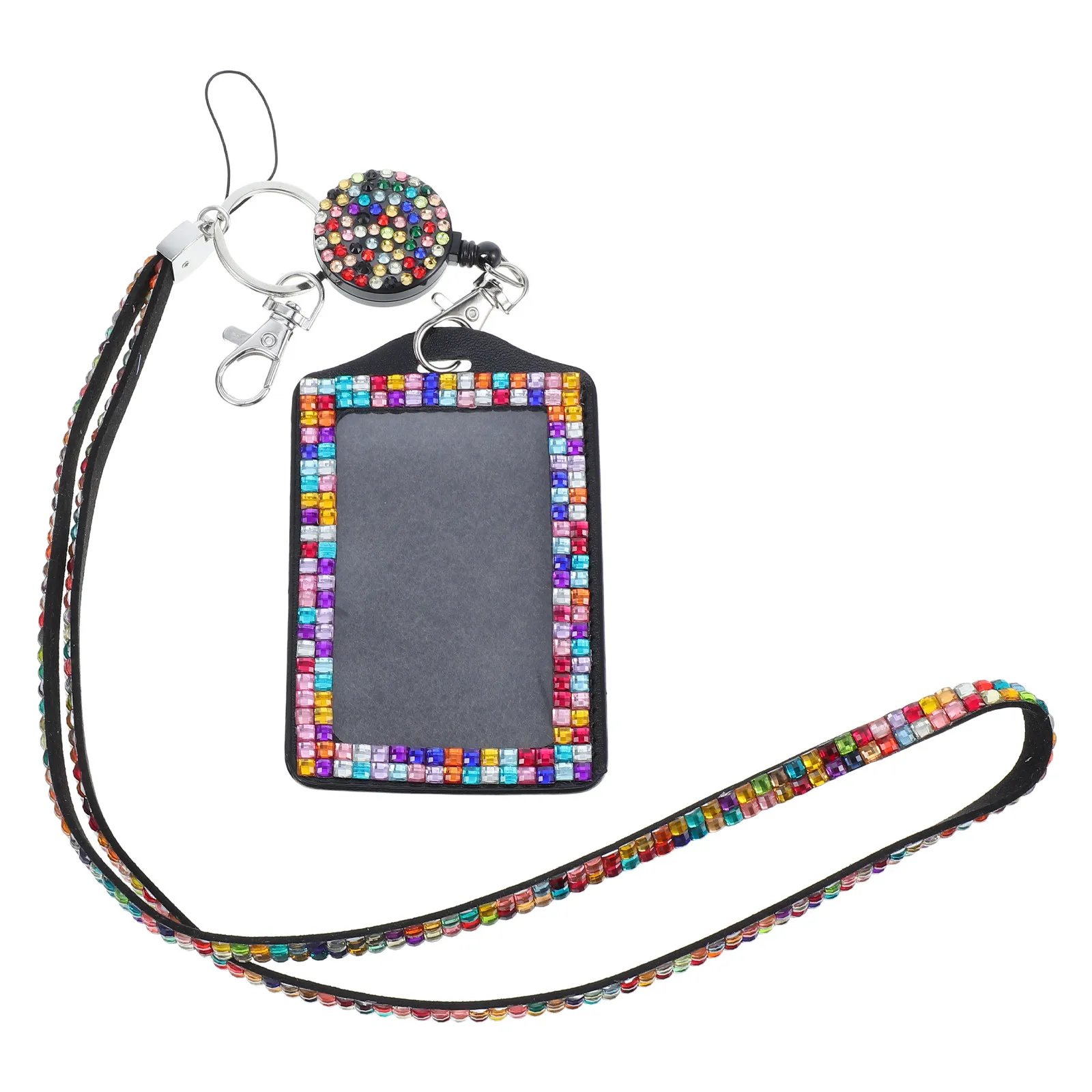 Bling Rhinestone Lanyard Id Holder Vertical Card Protector Retractable Badge Reel for School Office Hospital Teacher Student