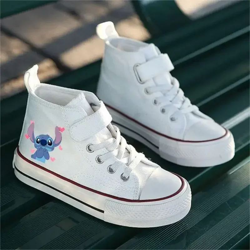 Zapatos cómodos informales de dibujos animados para niña, zapatillas deportivas de alta calidad Lilo Stitch para niños, zapatos de lona con estampado de Disney para niños, zapatillas de tenis para niños love