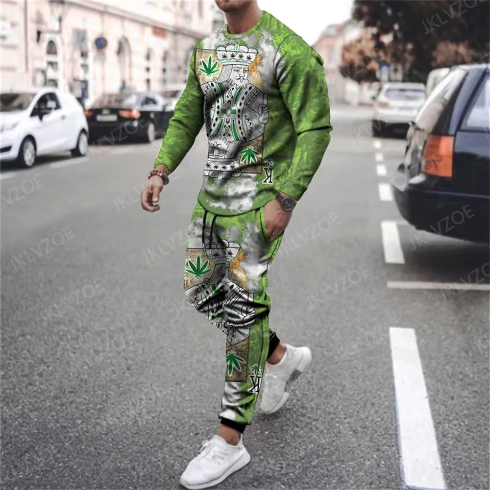 Hot Sale Autumn Men Clothing 3d Printed Men Long Sleeve T-Shirt+Pants Two-Piece Set Men Long Sleeve T-Shirt Trousers Outfit