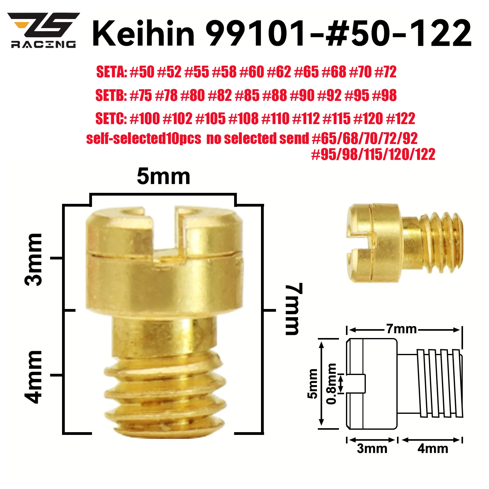 ZS 10PCS Keihin 99101-116 Series Main Jet KIT PZ19 Motorcycle Carburetor GY6 50cc 139QMB for Kawasaki KLX110L 4-stroke Scooter