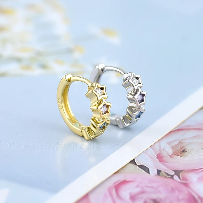925 Sterling Silver Ear Needle Sun Moon/Star Zircon Hoop Ear Buckle For Women Vintage Earrings 2024  New Fashion Party Jewelry