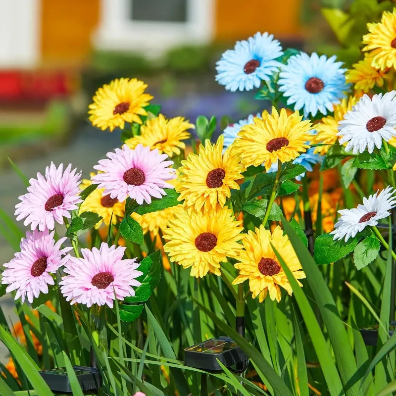 Solar Daisy Garden Light Outdoor Waterproof and Warm White LED Pole Light Courtyard Lawn Courtyard Path Landscape Decoration