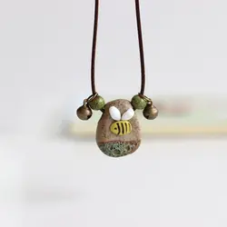 Cute Creative Irregular Stone Summer Gift Adjustable Ceramic Necklace Clavicle Chain Sweater Chain Bee Pendant Necklace