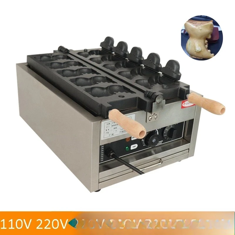 Electric 110V 220V Non-sticking Stainless Steel Dinosaur Waffle Maker Machine Popular Open Mouth Taiyaki Dinosaur Waffle Machine