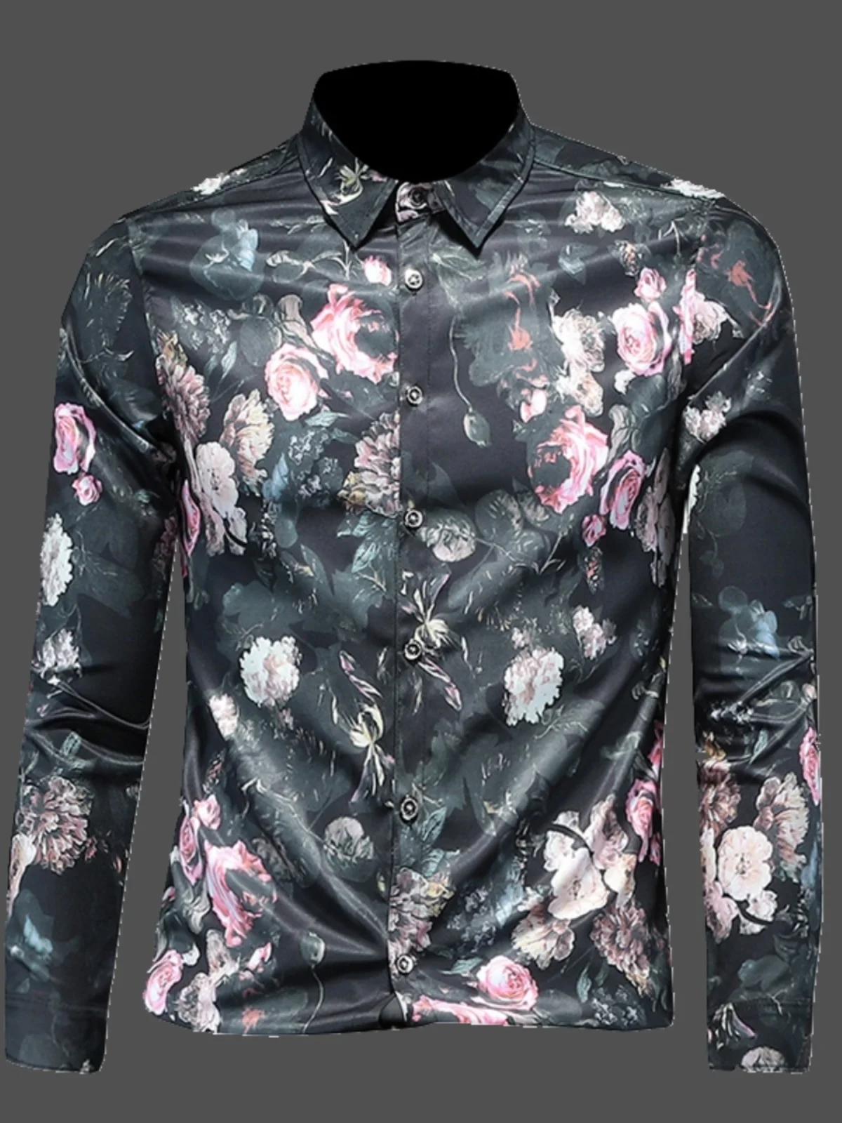 

Мужская рубашка с красным цветочным принтом, длинный рукав, повседневная, больших размеров, весна-осень, новая модная модель на пуговицах, из смесового хлопка и полиэстера