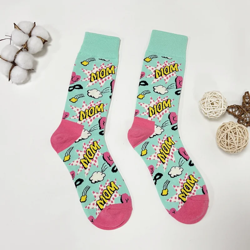 1 Pair Pop Art MOM Letters Print Socks, Y2K Street Style Mid Tube Socks Suit In All Seasons