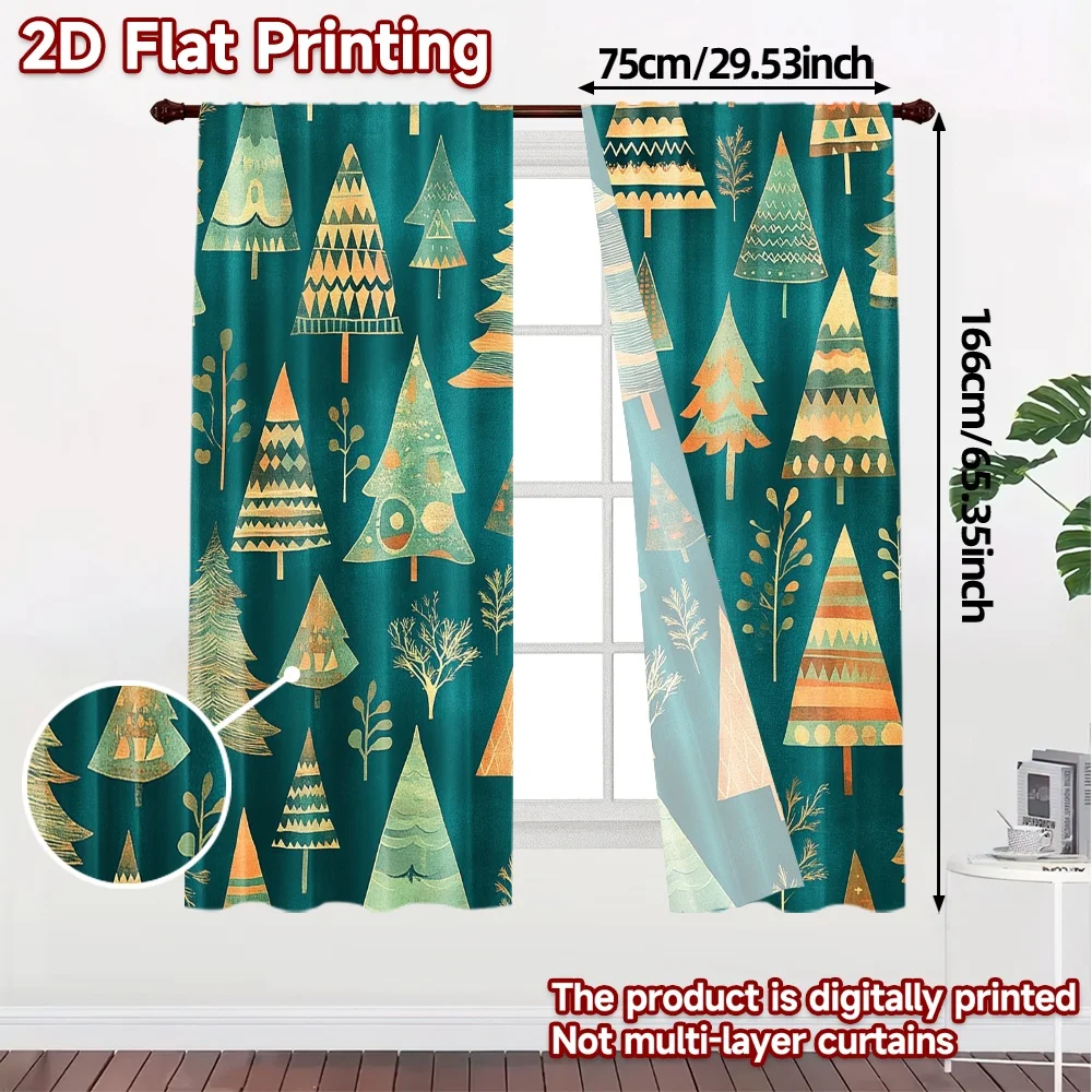 2pcs,Curtains Christmas Trees Festive Light Filtering Popular Curtains Prints Light Filtering Curtains Versatile All for Living
