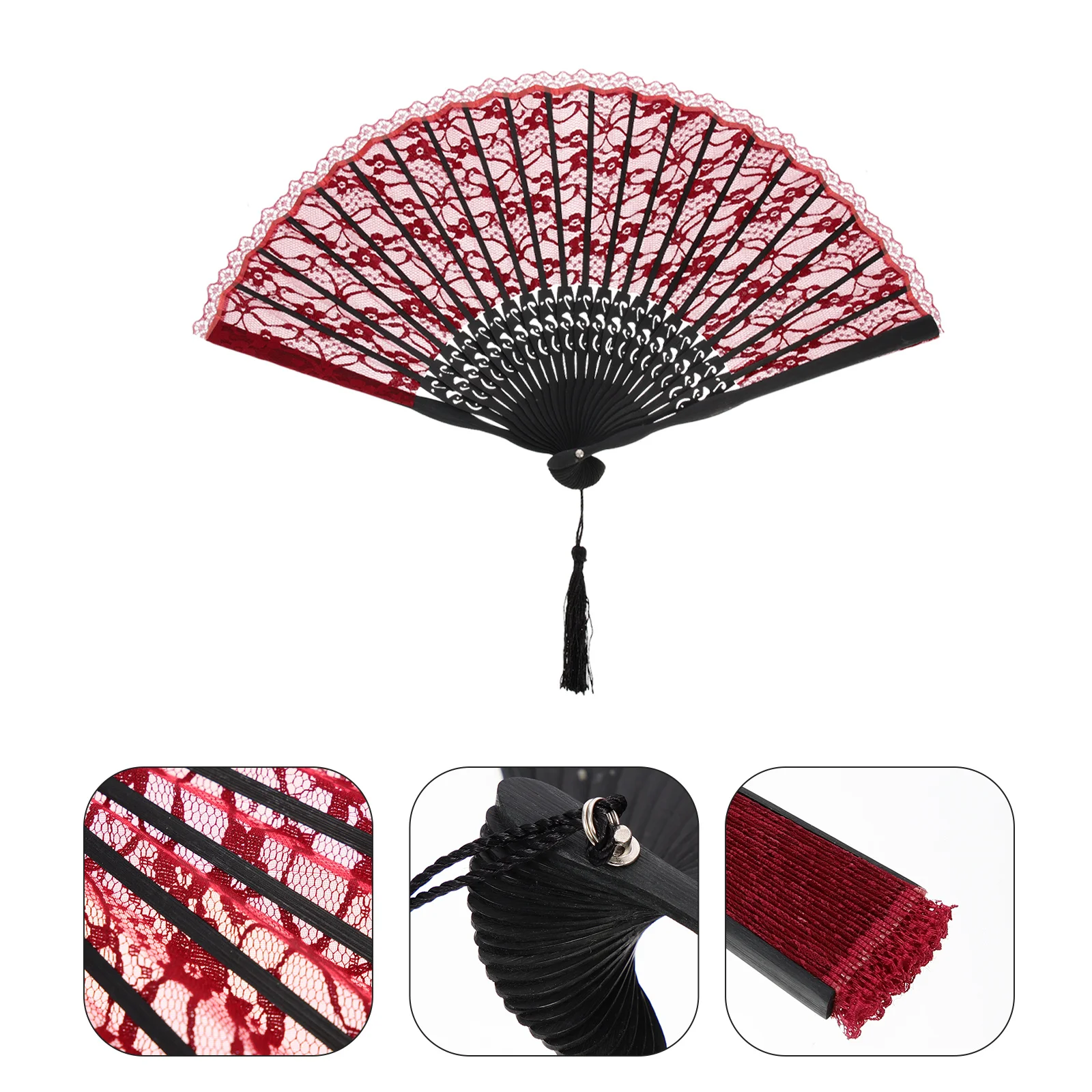

Retro Folding Fan Lace Traditional Craft Elegant Photo Props Costume Collocation Durable Practical Gift Retro Folding Fan