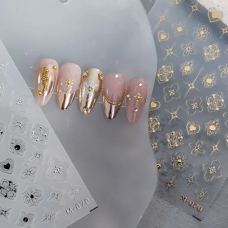 3d bronzeamento preto tira ouro flor coração estrela adesivos de unhas alívio lindo arte do prego manicure auto adesivo acessórios para unhas