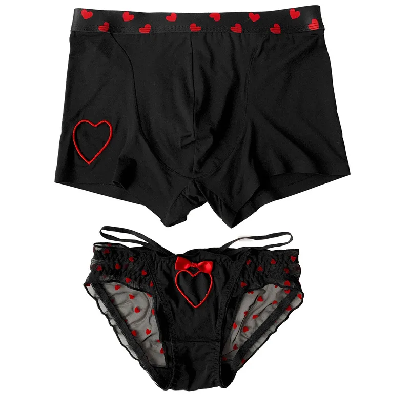 

Lovers Fun Lingerie Sexy Couple Underwear Set Heart Lace Panties for Lover Modal Underpants Couple Men Shorts Women Briefs