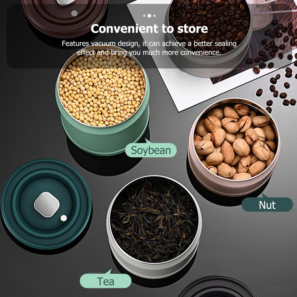 

Snack Jar Food Storage Container Lid Coffee Bean Spice Grain Vacuum Sealed Stainless Steel Pp Silicone Airtight Freshness Keeper