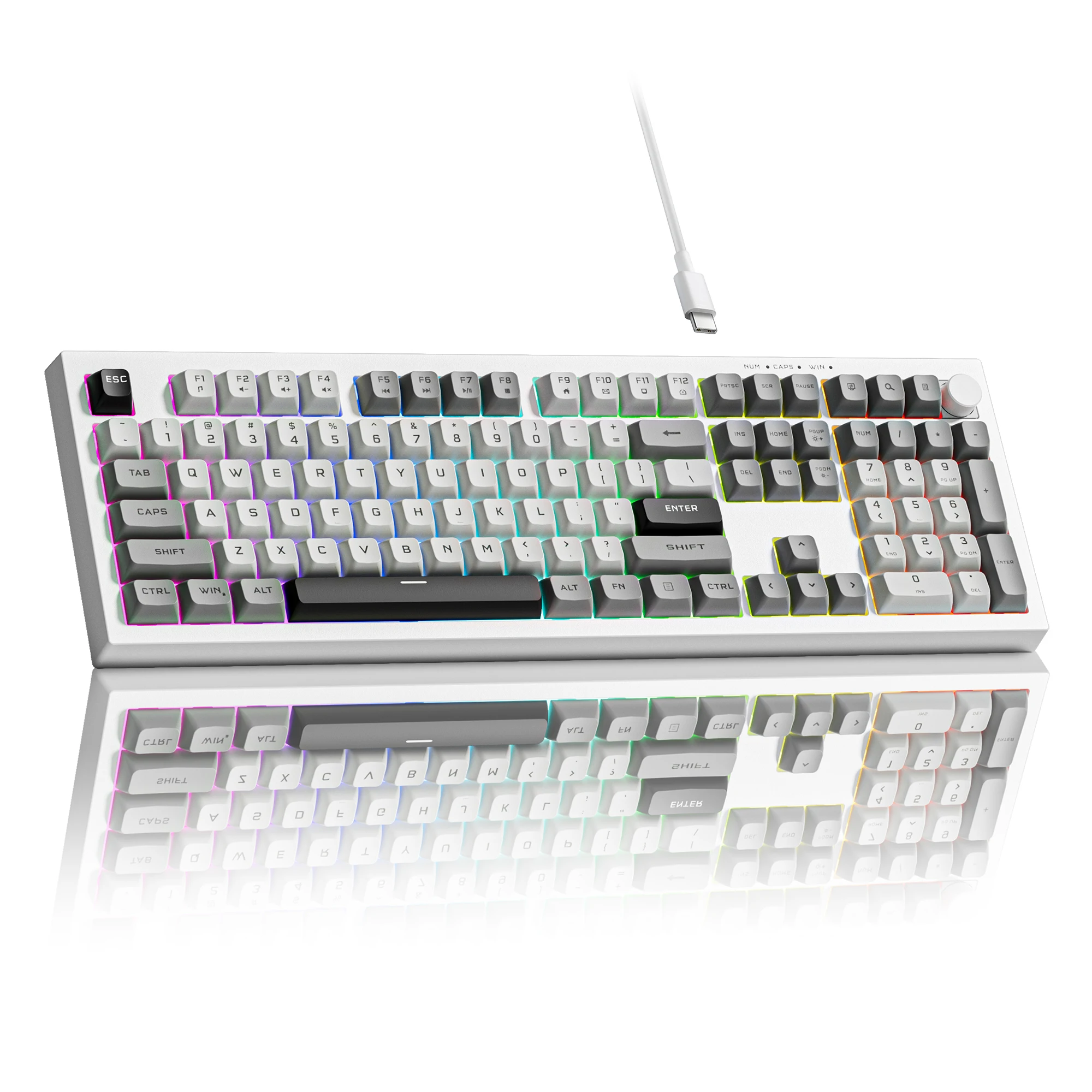 

WOMIER Gray DK105 Membrane Gaming Keyboard Knob Volume Knob RGB Backlit 26 Keys Anti-ghosting for PC Laptop Gamer 104 Keys