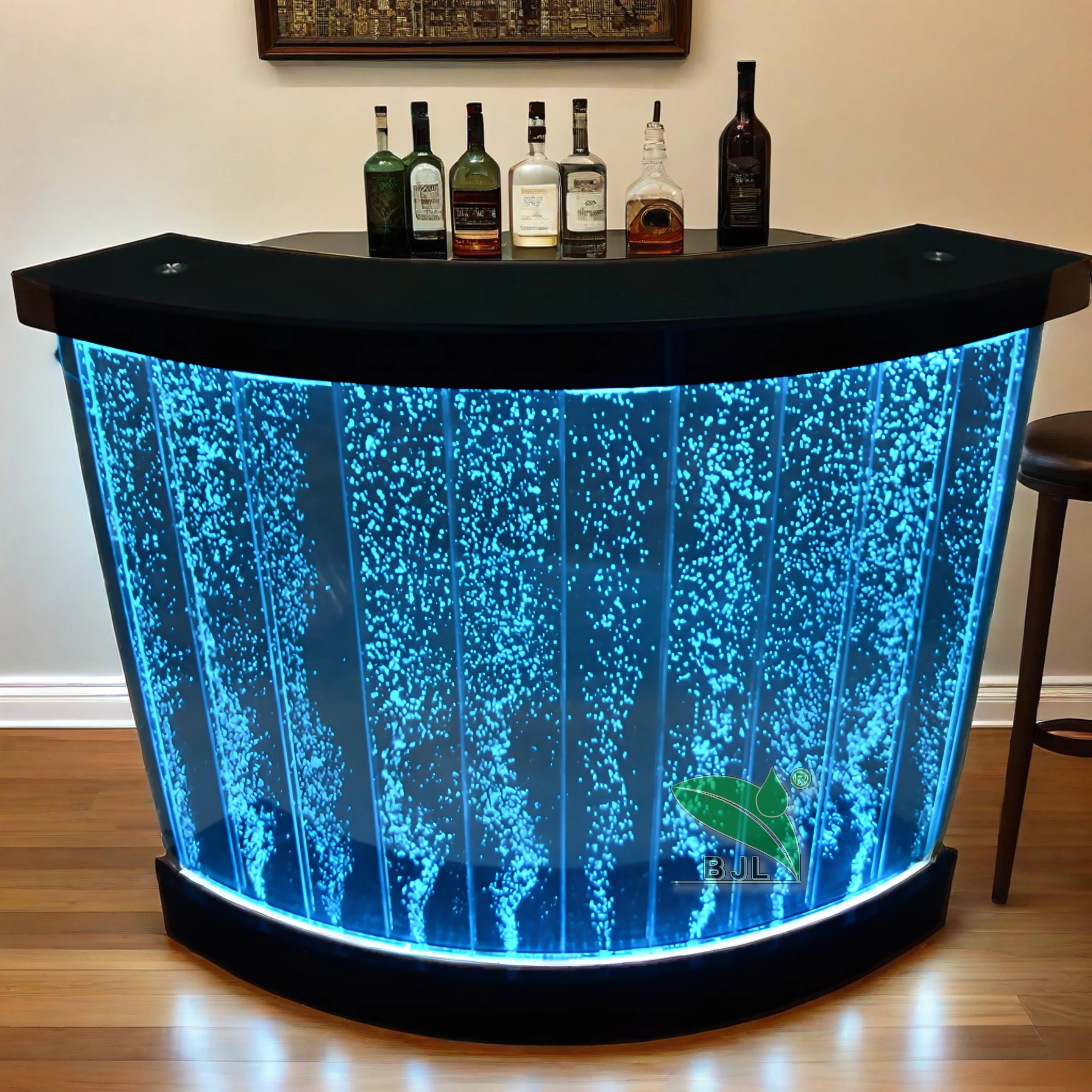 Customization.Home Bar Furniture Led Light up Color Changing Acrylic Bubble Water Wall Panel Modern Curved Small Table Bar Count