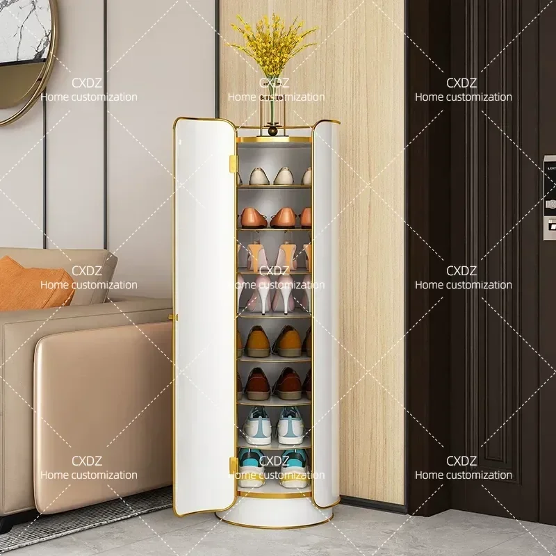 2022 New Creative Cylindrical Shoe Cabinet Dust Proof Space Saving Multi Layer Household Door Entry Circular Decorative