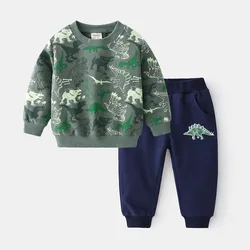 Spring Baby Boy Clothes Set Cartoon Dinosaur Sweatshirt Pullover and Pants Suit Infant Girl Long Sleeve Top and Bottom Tracksuit