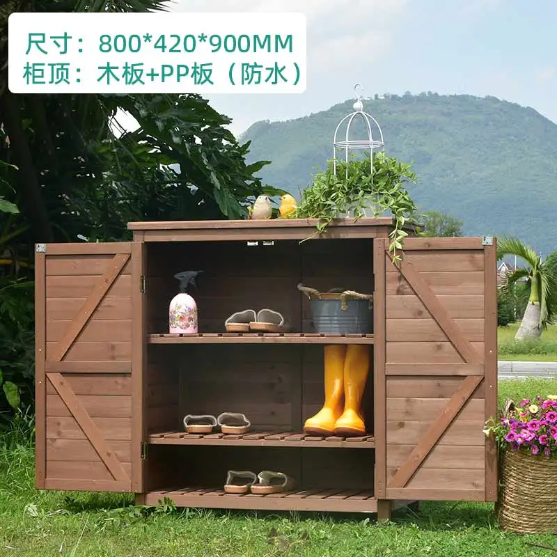 Outdoor Storage Cabinet Storage Tool Combination Sun Protection Rain Proof Outdoor Courtyard Sundries Wooden Balcony Pastoral