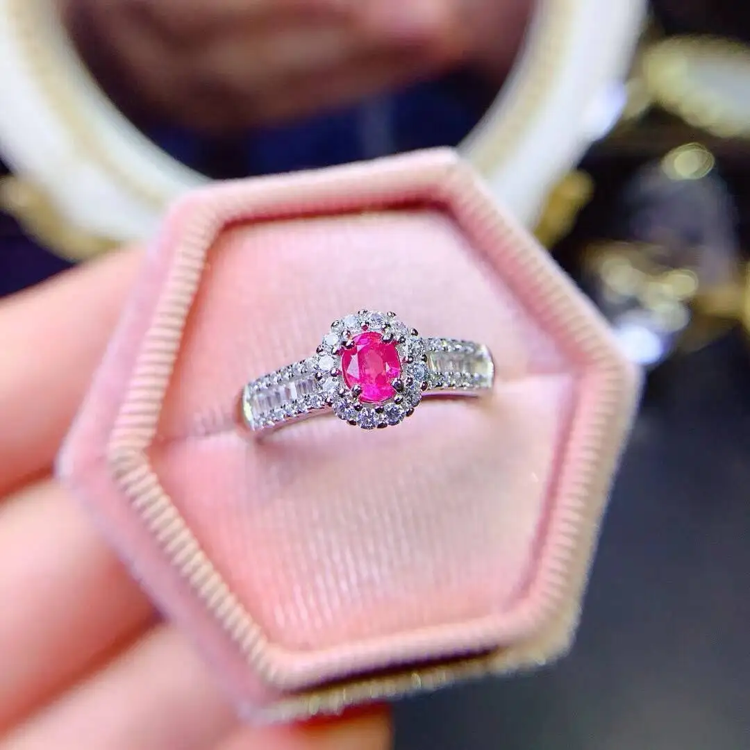

KJJEAXCMY Jewelry Natural Women's Pink Sapphire Ring 925 silver inlay Colorful and splendid Crystal pure fire flash explosion