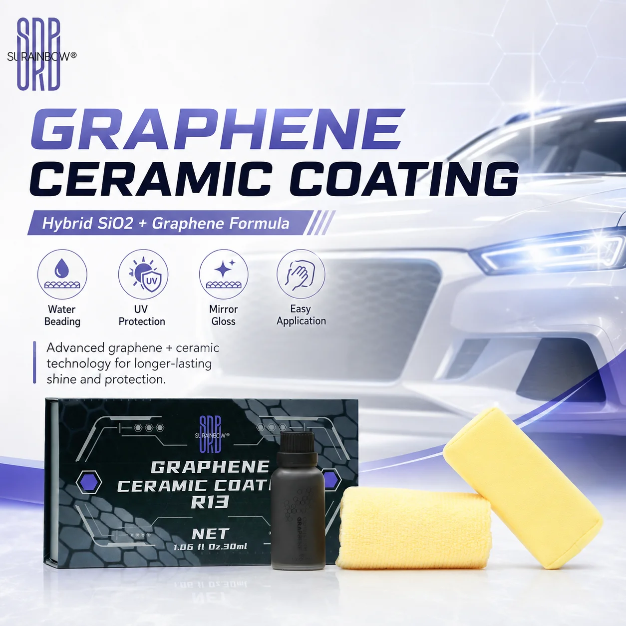 20H Advanced Nano Graphene Ceramic Coating Cars Kit, Long Lasting Protection,Apply After Car Wash & Paint Correction,Ultra Gloss