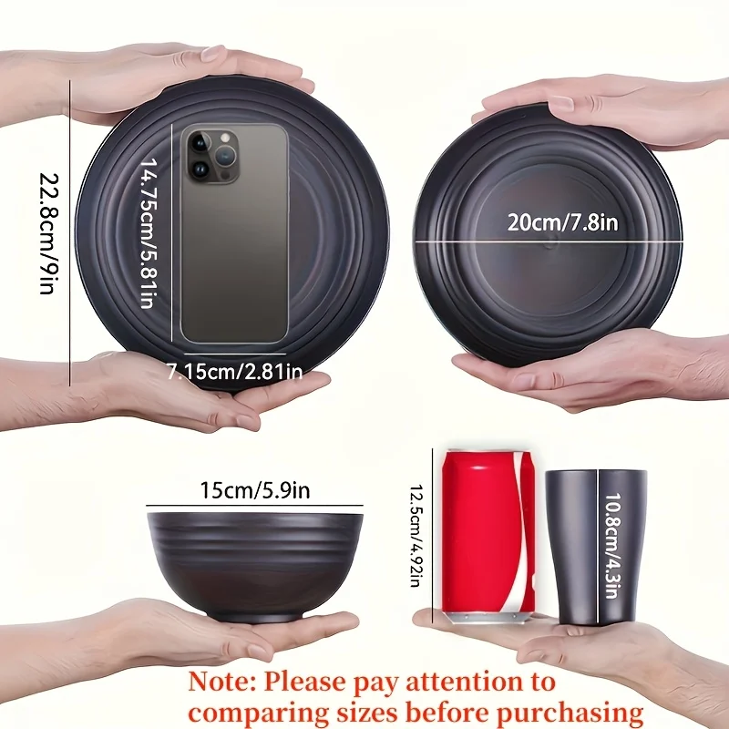 طقم أواني طعام بلاستيكية غير قابلة للكسر مكون من 16 قطعة |   أطباق آمنة للاستخدام في الميكروويف وغسالة الأطباق |   الاستخدام المنزلي/التجاري عالي التحمل