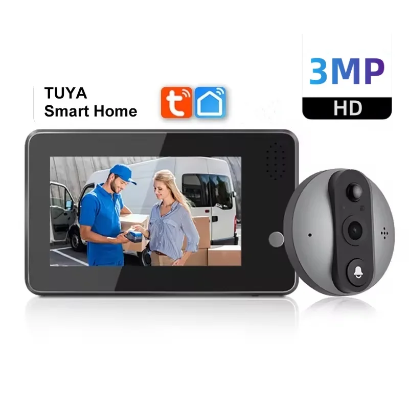 Tuya Smart 3MP WiFi DoorBell Peephole Camera Night bell Hot Viewer Home Security-protection Video Intercom in private house